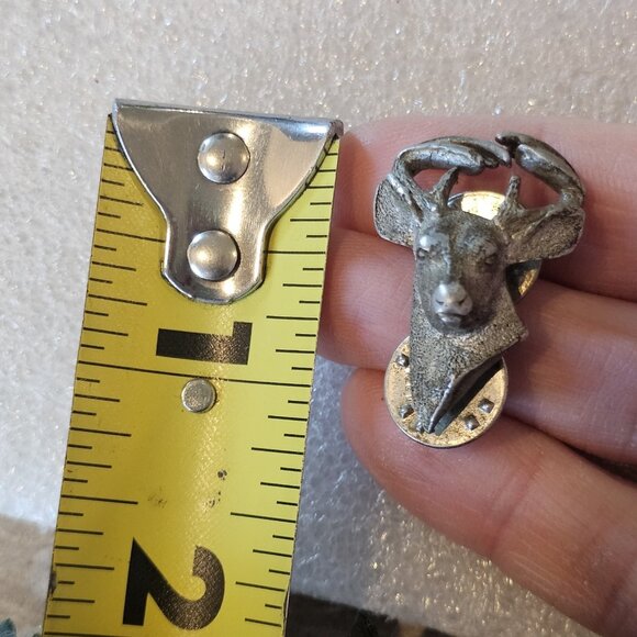 VTG Fine Pewter Whitetail Deer Hat Lapel Brooch Pin by GG Harris 80s 3D Buck - Picture 8 of 9